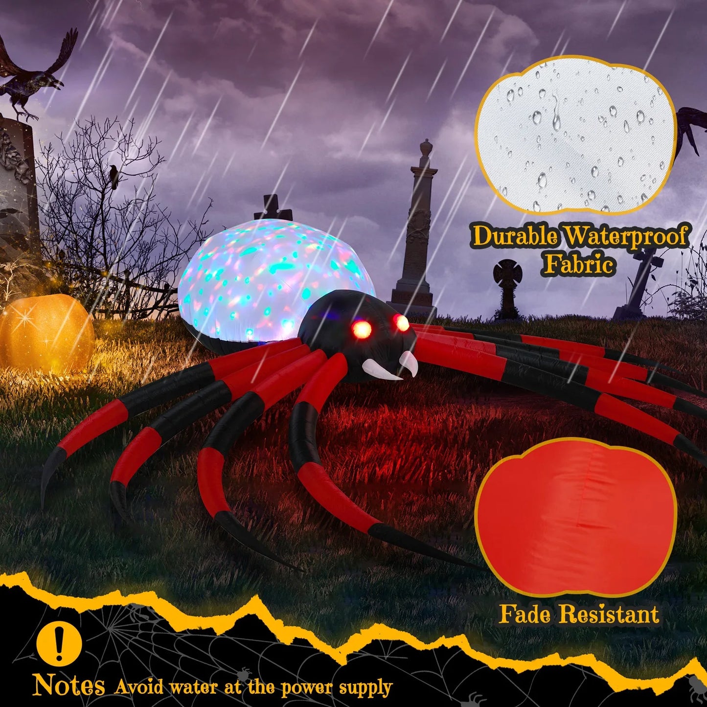 Halloween Inflatable Crawling Spider Rotating Led Outdoor