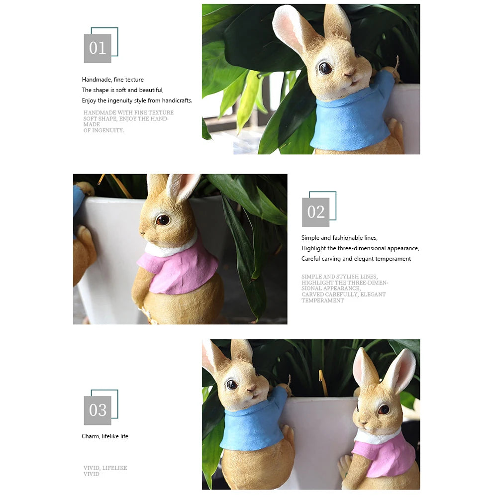 Cute Rabbit Animal Figurine Garden Supplies Resin Decoration