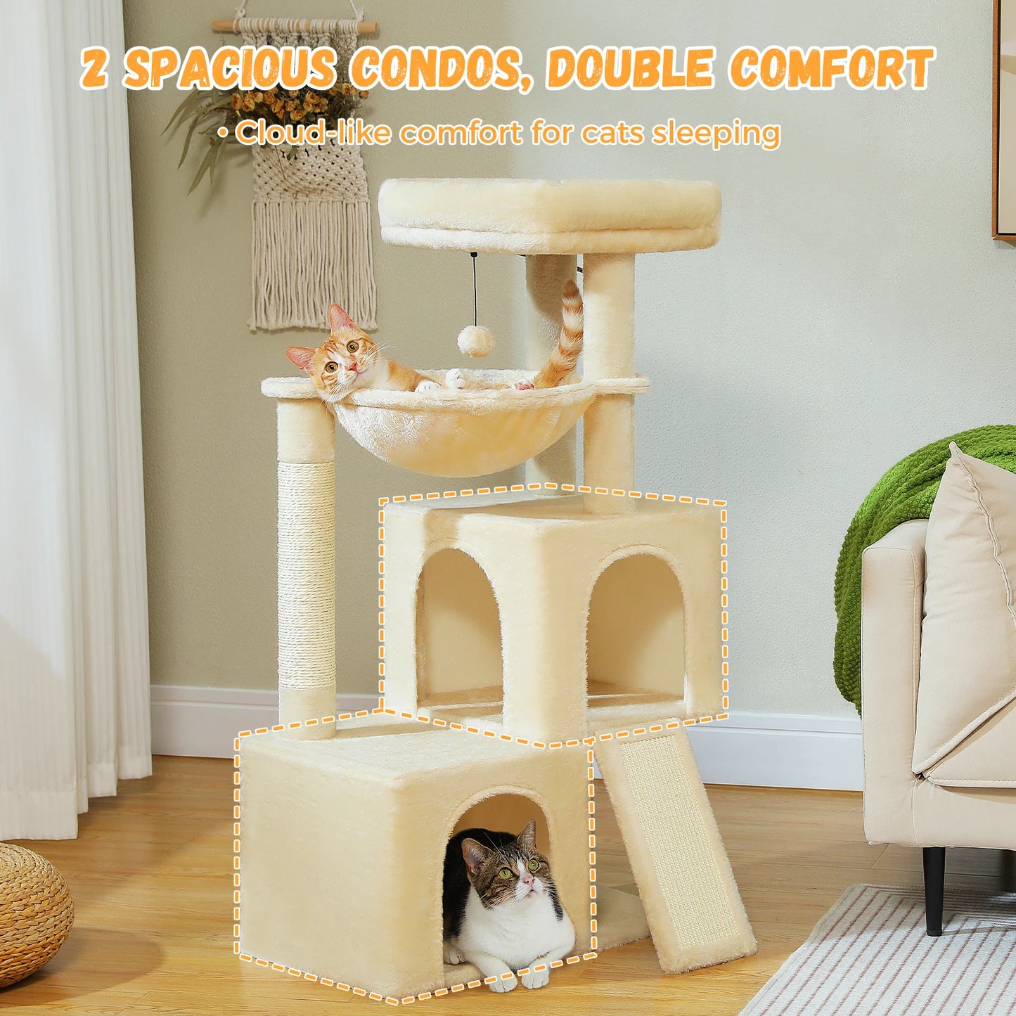 Multi Level Indoor Cat Tree Tower With Spacious Condos