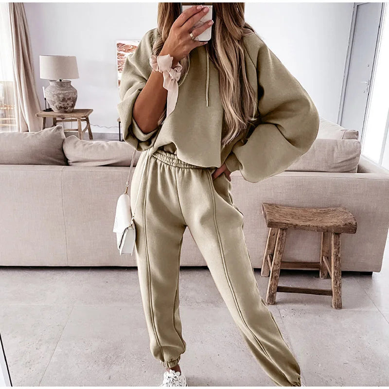 Two Piece Set Casual Fleece Tracksuit Women's Sets Long Sleeve Hoodie