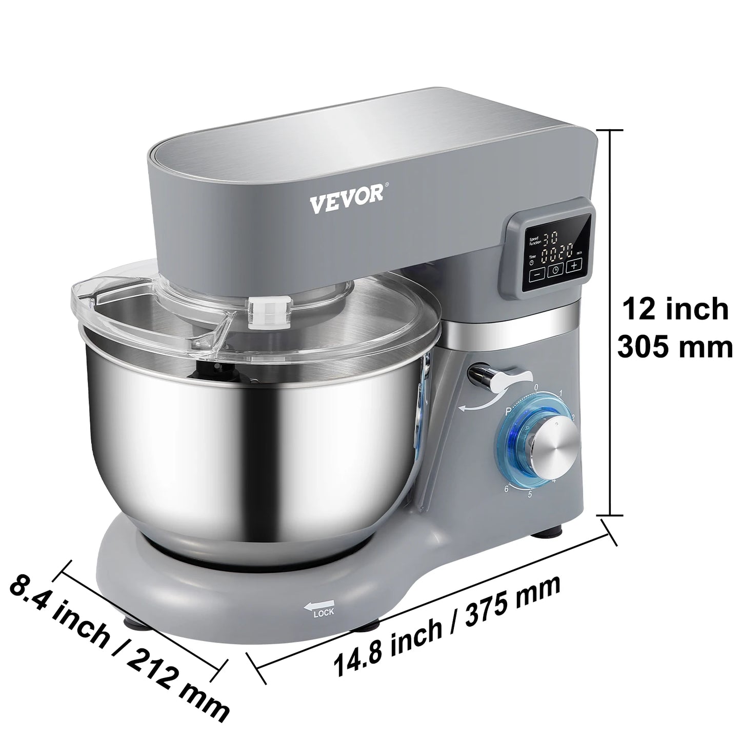 VEVOR 5.5/7L Electric Stand Mixer with 6 Speeds LCD Screen