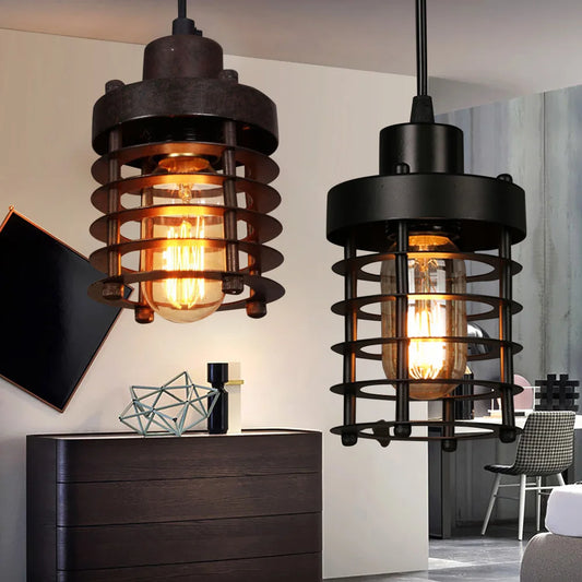 Rustic Vintage Industrial Iron Cage Lampshade Pendant Light Hanging Ceiling Lamp Adjustable Chain for  Bedroom, Dining Room