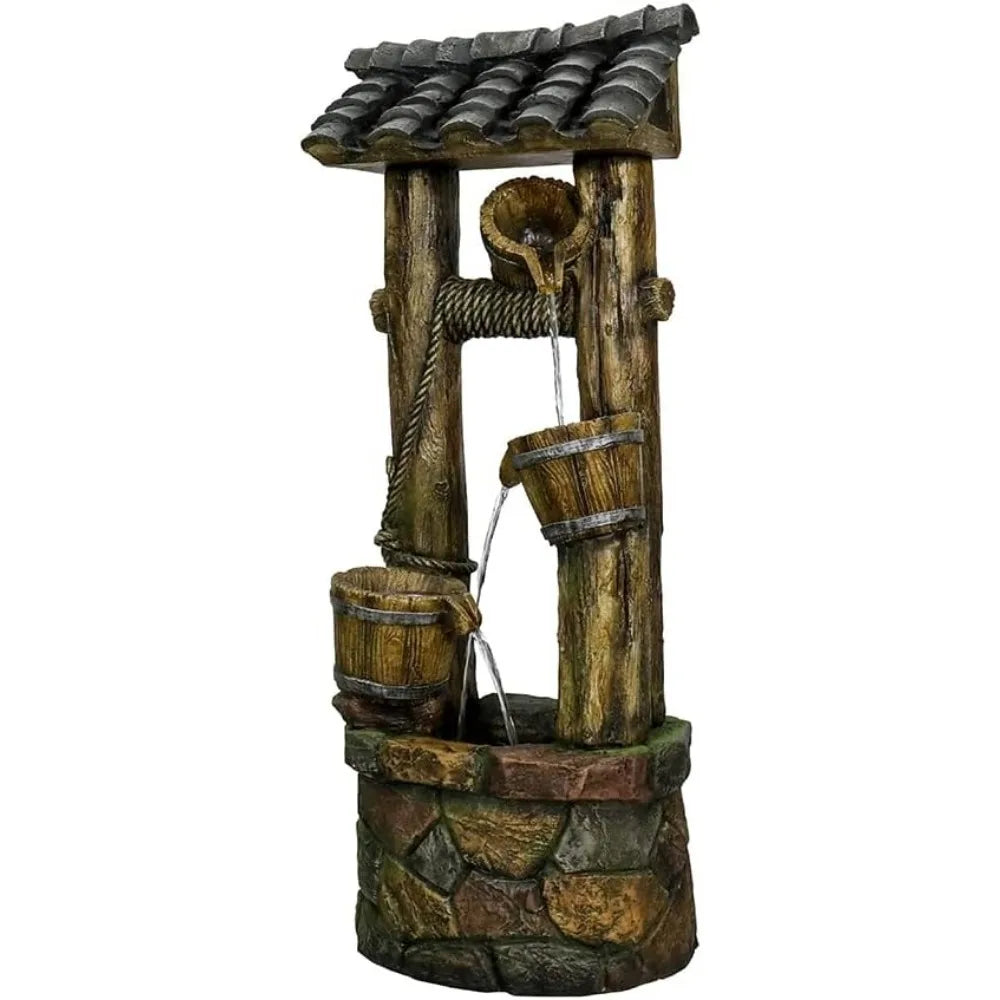 Rustic Wishing Well Water Fountain with Cascading Waterfall