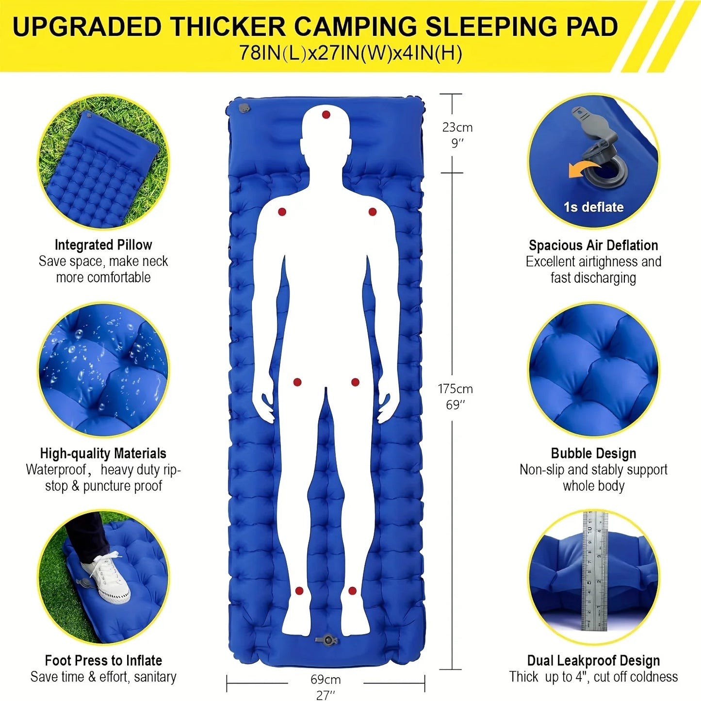 Inflatable Sleeping Mat With Built-In Pillow For Outdoor Adventures