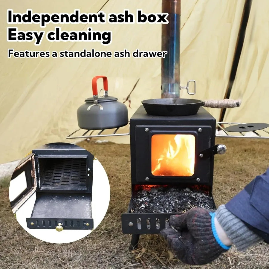 Portable Folding Wood Burning Stove For Camping With Spark Arrestor