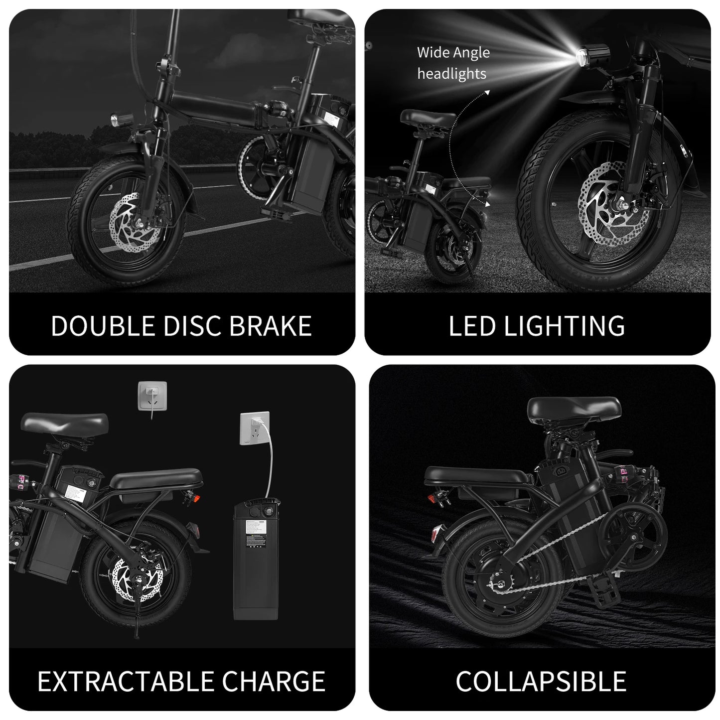 Foldable Electric Bicycle with Dual Disc Brakes and Basket