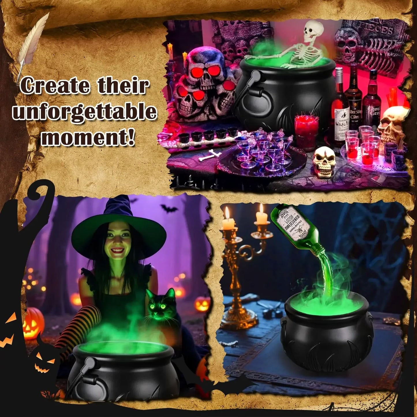 Witch Cauldron With Led Light And Fog Mist Maker Decor