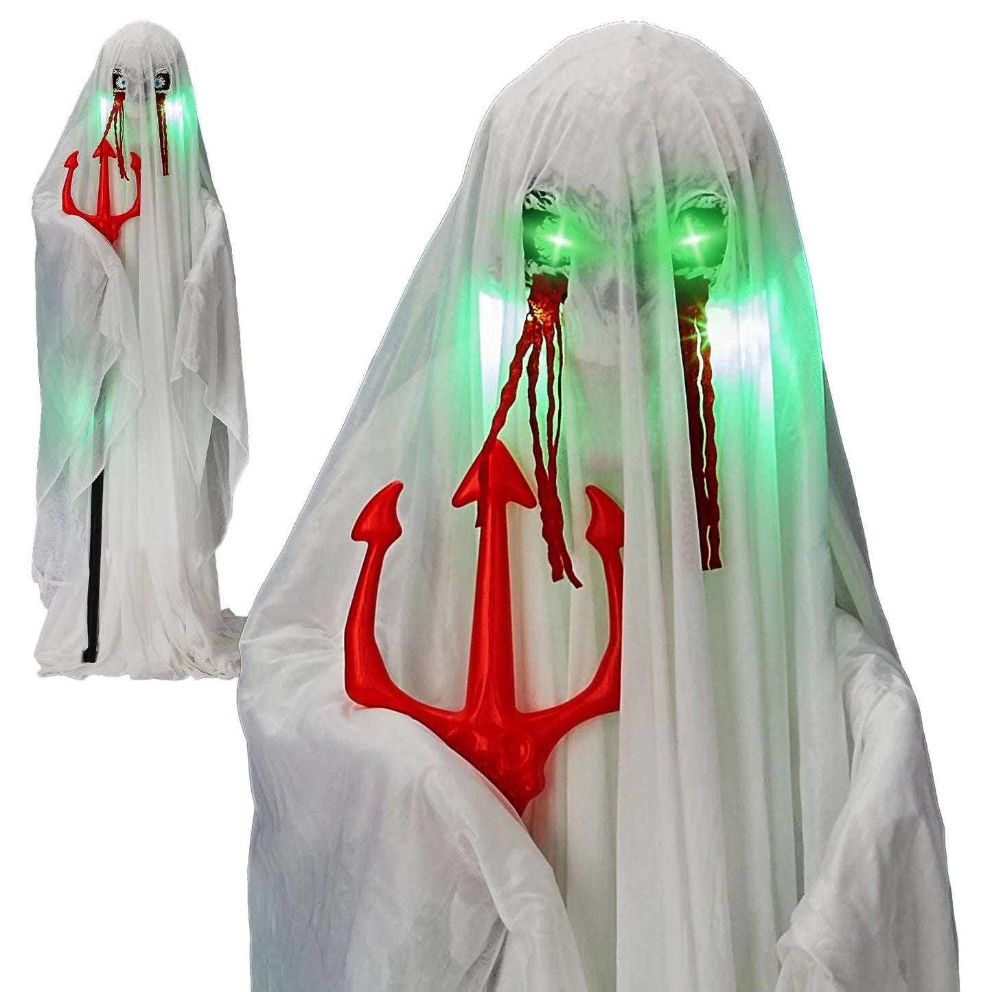 Lifelike Ghost Animatronic With Trident For Halloween Decor