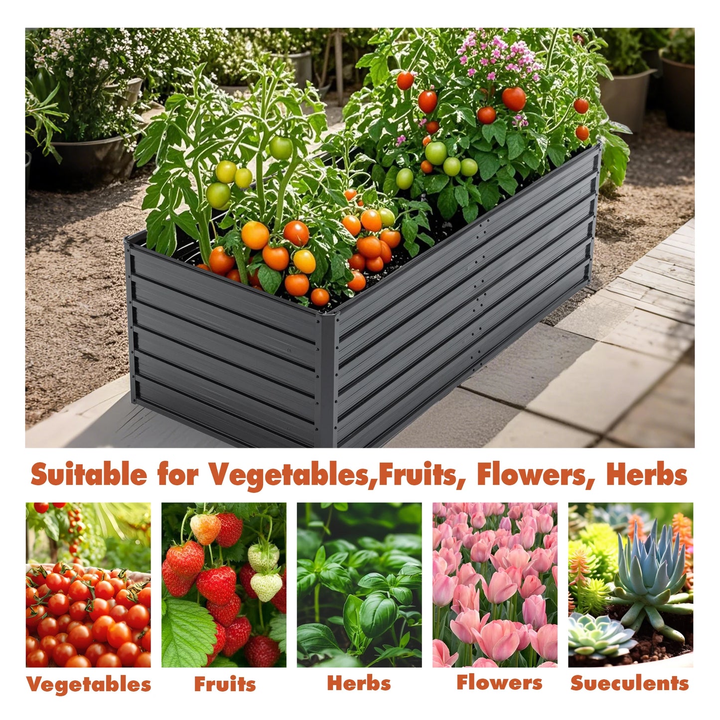 Metal Raised Garden Bed for Vegetables and Plants Outdoor Use