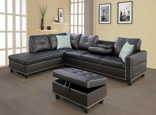 Modern L Shape Sectional Sofa with Ottoman and Pillows