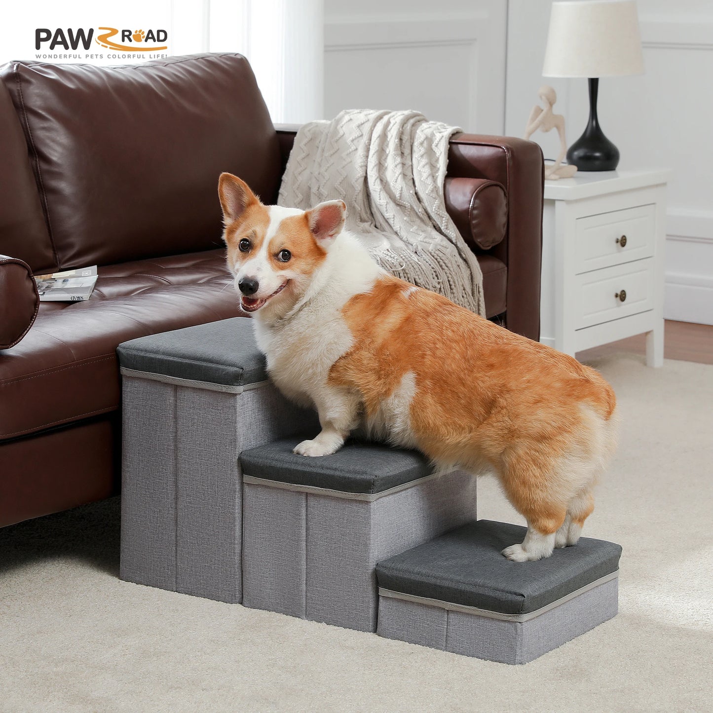 Foldable Dog Stairs with Storage Box for Small Pets