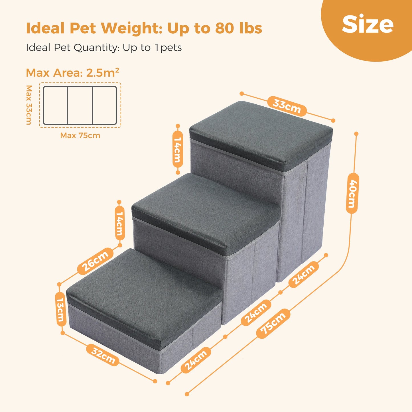 Foldable Dog Stairs with Storage Box for Small Pets