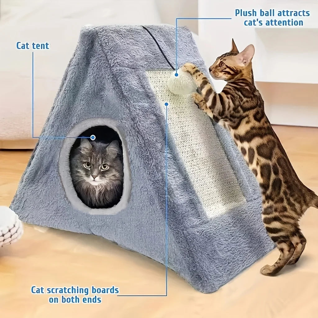 Cat Comfort Bed With Plush Toy Ball And Scratching Board