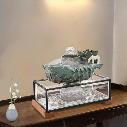 Zen Tabletop Water Fountain With Mist And LED Lights