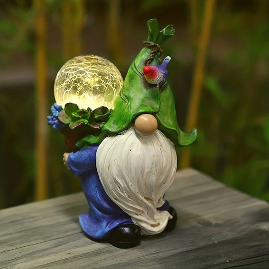 Solar Garden Gnome Statue for Outdoor Decoration and Lighting
