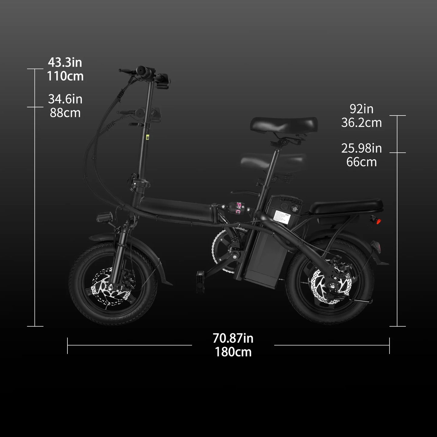 Foldable Electric Bicycle with Dual Disc Brakes and Basket