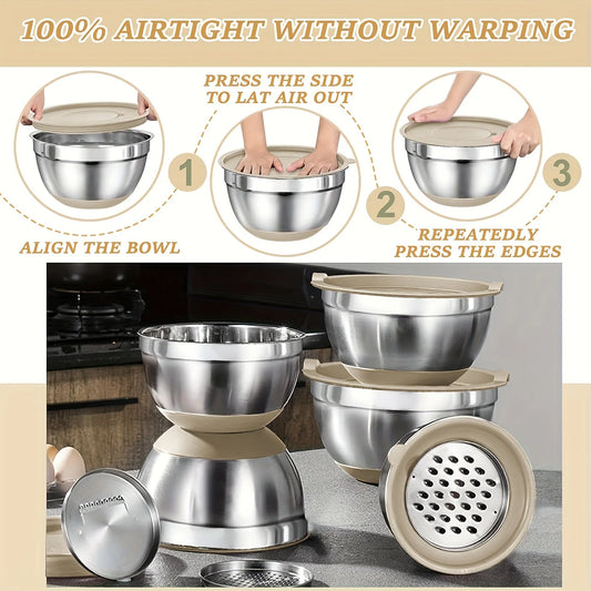 Mixing Bowls with Airtight Lids ,Steel Bowls with Grater Attachments