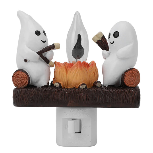 Ghost Flickering Night Light Resin Indoor Figurine Lamp Decoration Ghost Nightlight Flashing Flaming Energy Saving For Halloween
