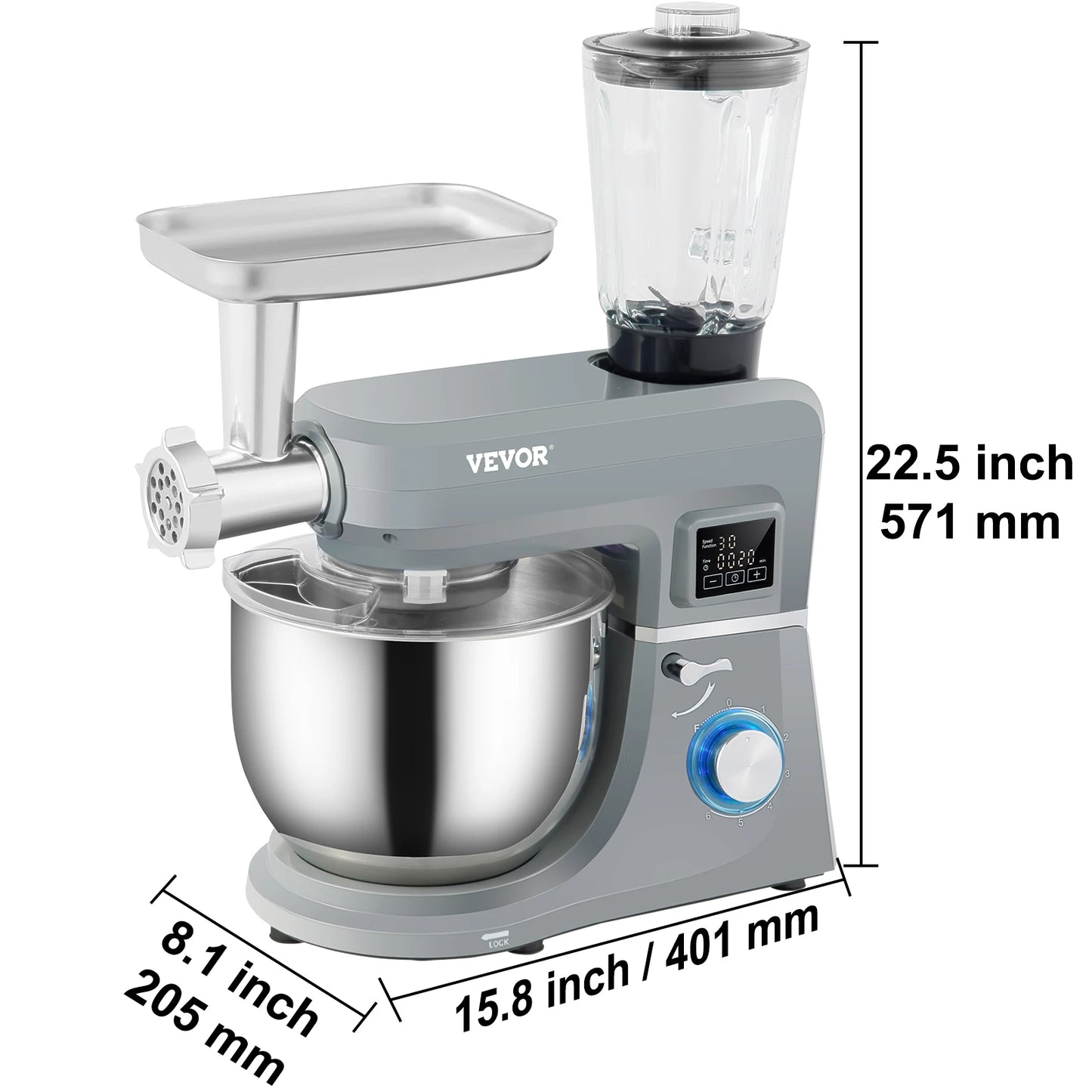 VEVOR 5.5/7L Electric Stand Mixer with 6 Speeds LCD Screen
