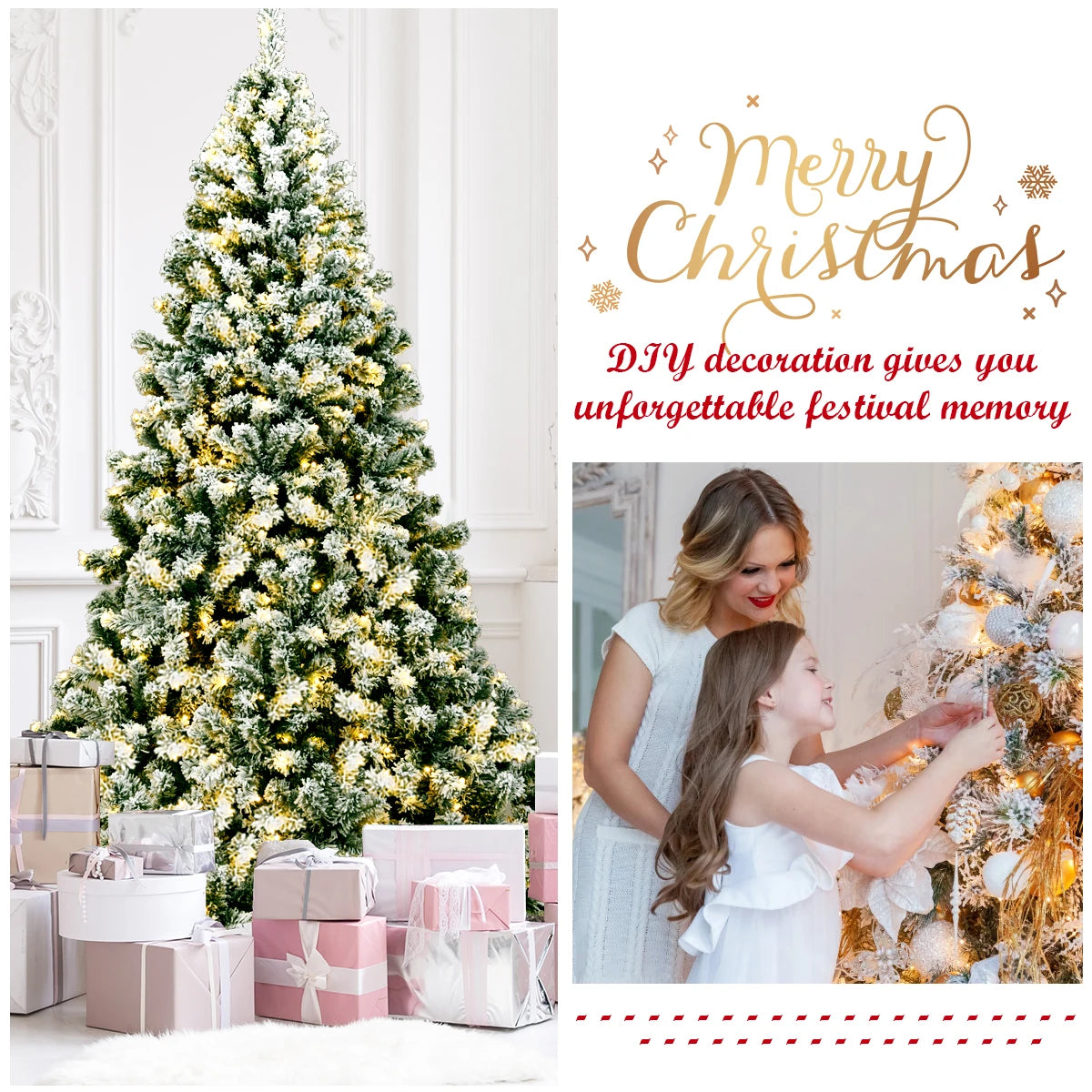 Prelit Snow Flocked Hinged Christmas PineNeedleChristmasTree With 550 UltraPremiumQuality Lights