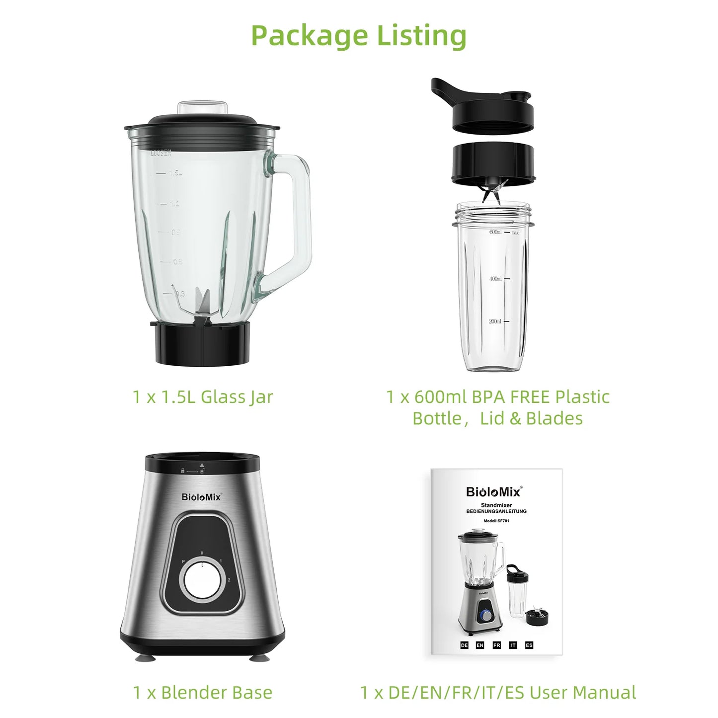 BioloMix Smoothie Blender for Frozen Fruit Drinks and Sauces