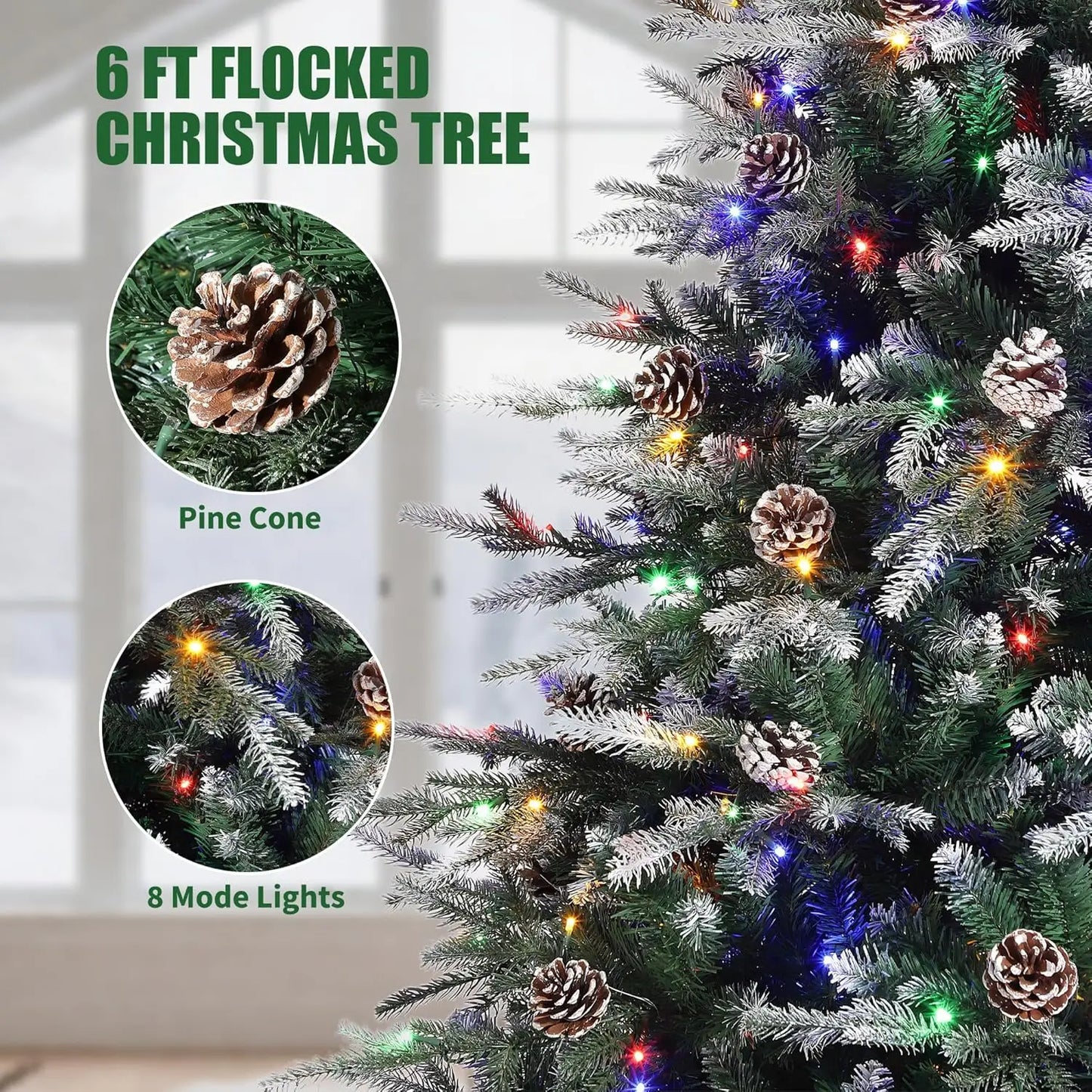 Premium Ultra-Realistic Prelit Snow-Flocked Christmas Tree With 8-Mode LED-Illuminated