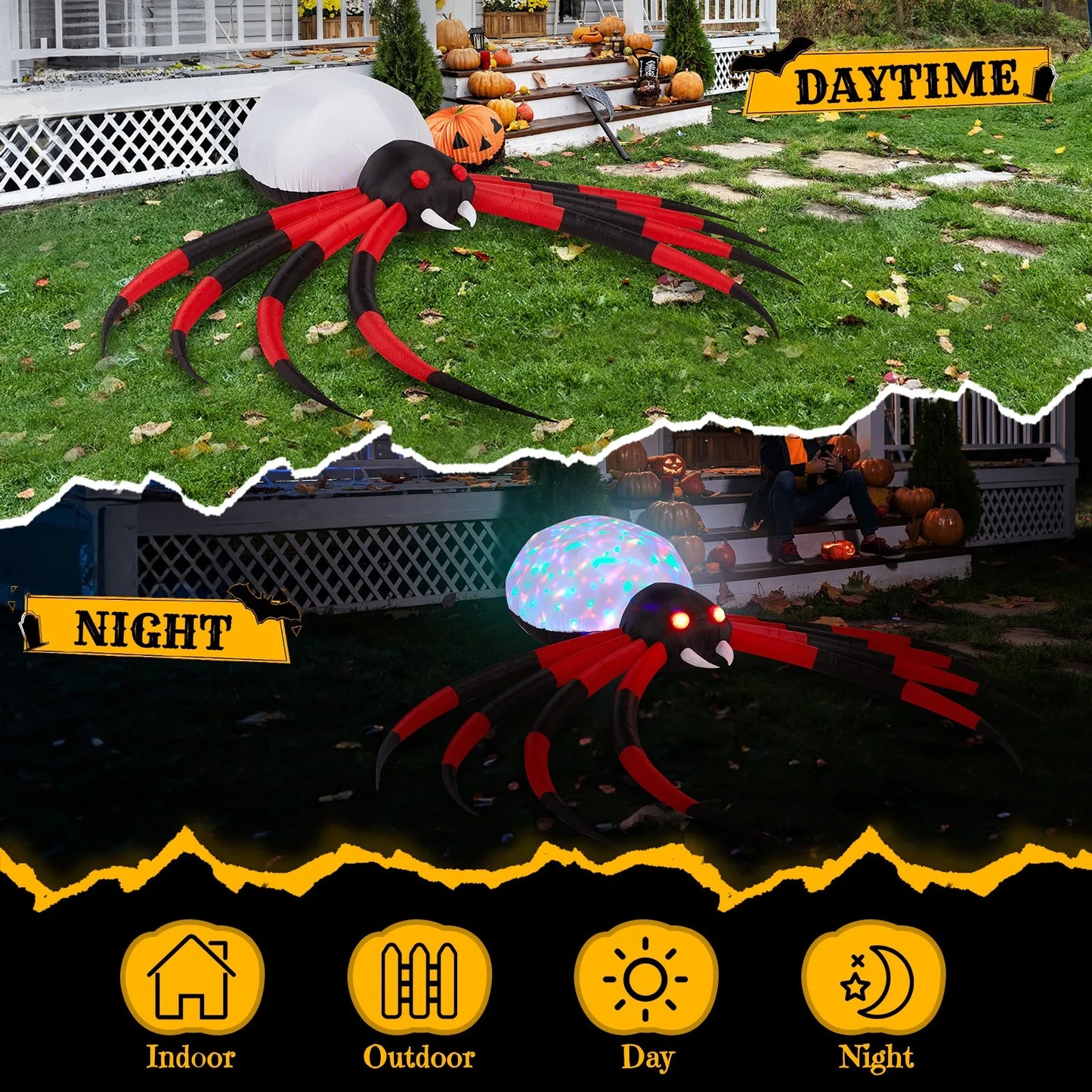 Halloween Inflatable Crawling Spider Rotating Led Outdoor