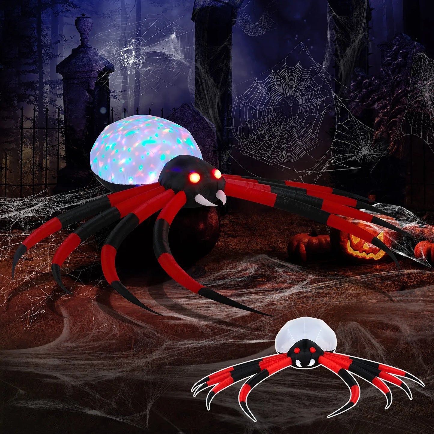 Halloween Inflatable Crawling Spider Rotating Led Outdoor