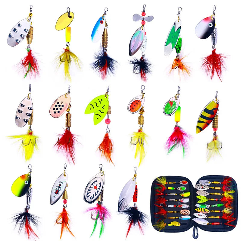 16PCS Spinner Lures Metal Bait Fishing Lure Spinnerbait