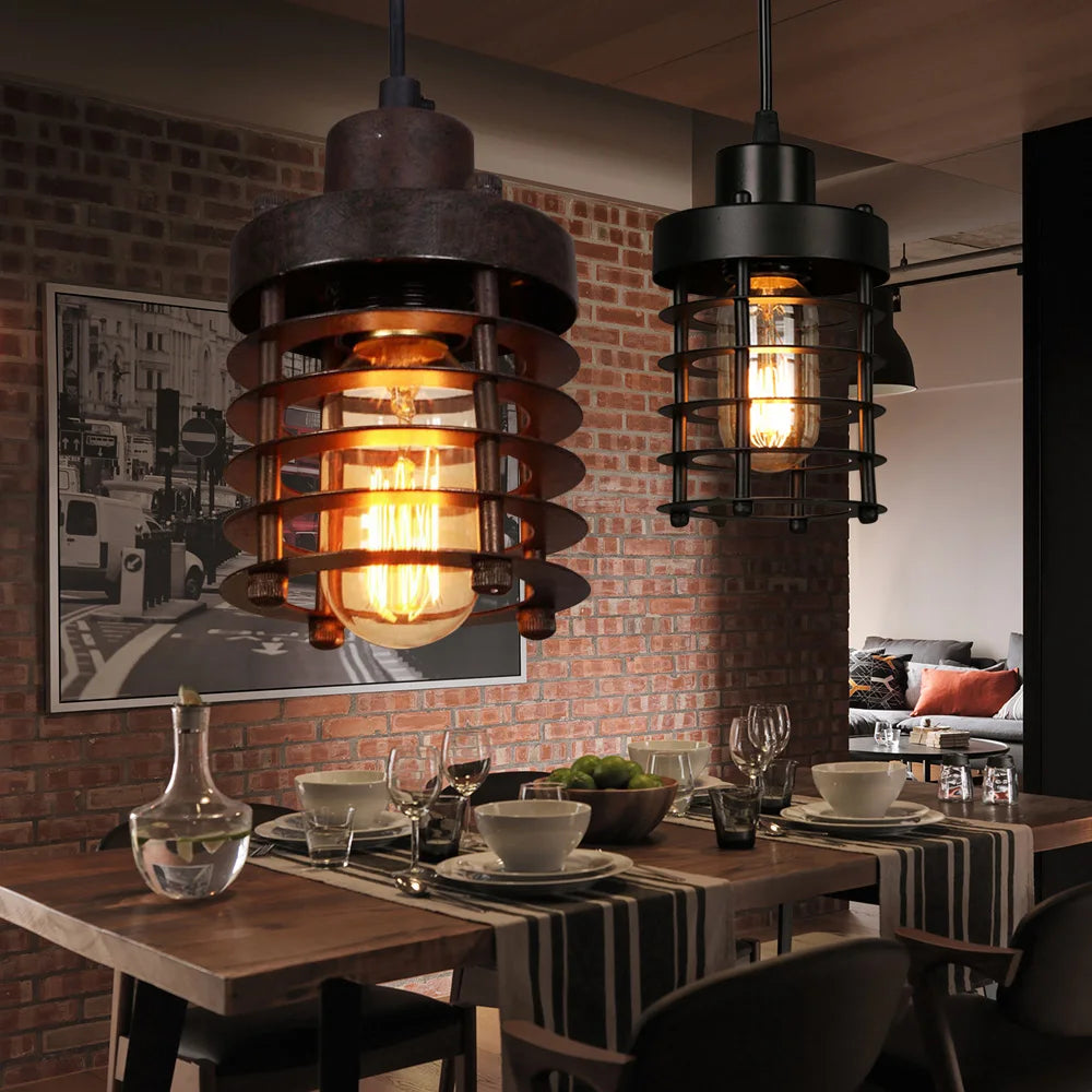 Rustic Vintage Industrial Iron Cage Lampshade Pendant Light Hanging Ceiling Lamp Adjustable Chain for  Bedroom, Dining Room