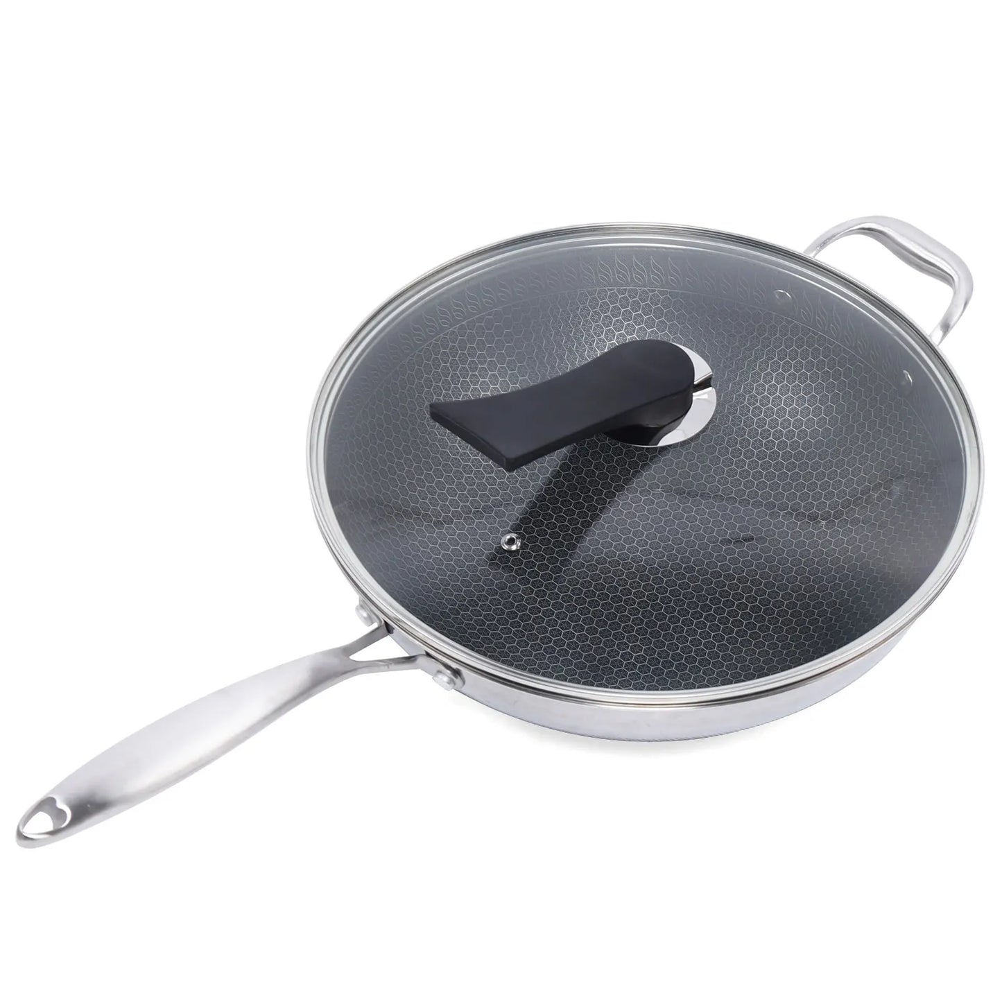 Stainless Steel Non Stick Honeycomb Wok with Glass Lid