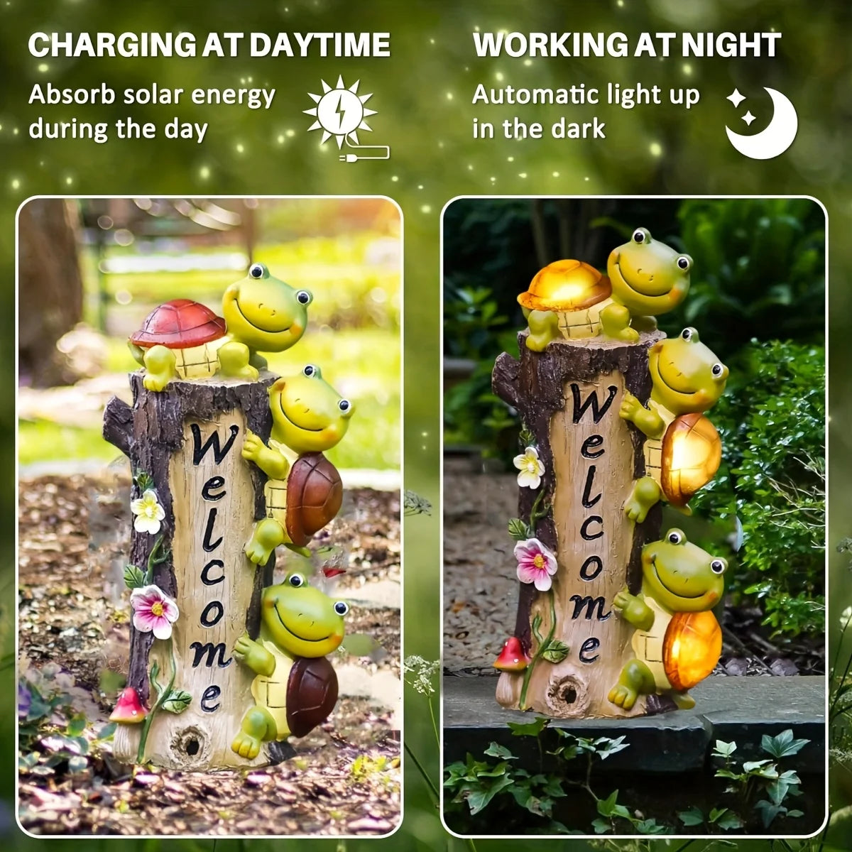 Cute Solar Frog and Turtle Statues for Outdoor Garden Decor