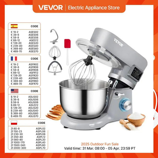 VEVOR 5.5/7L Electric Stand Mixer with 6 Speeds LCD Screen
