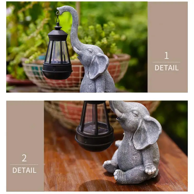Solar Powered Elephant Statue Outdoor Lamp