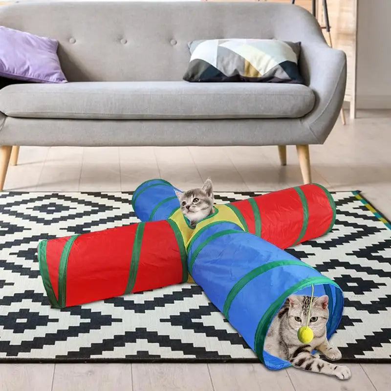 Foldable Cat Kitten Play Tunnel 4 Way Funny Cat