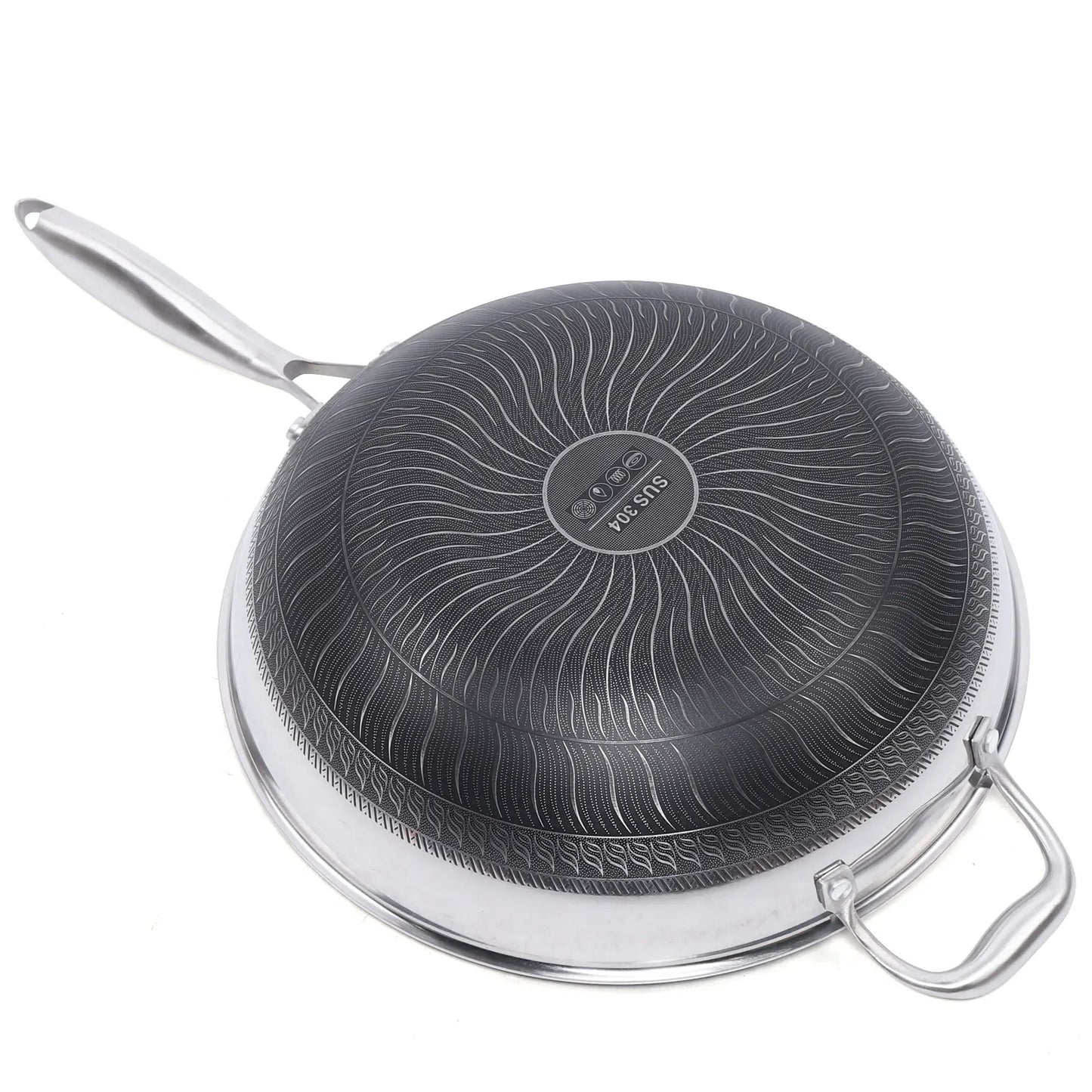Stainless Steel Non Stick Honeycomb Wok with Glass Lid