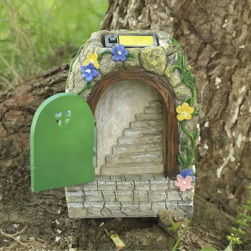 Garden Fairy Door Statue Solar Garden Statue Outdoor Fairy Gate