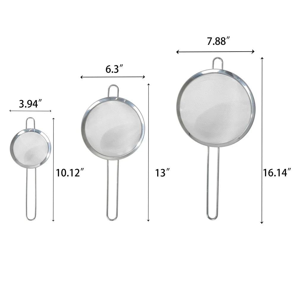 Three Pack Stainless Steel Fine Mesh Strainers For Pasta