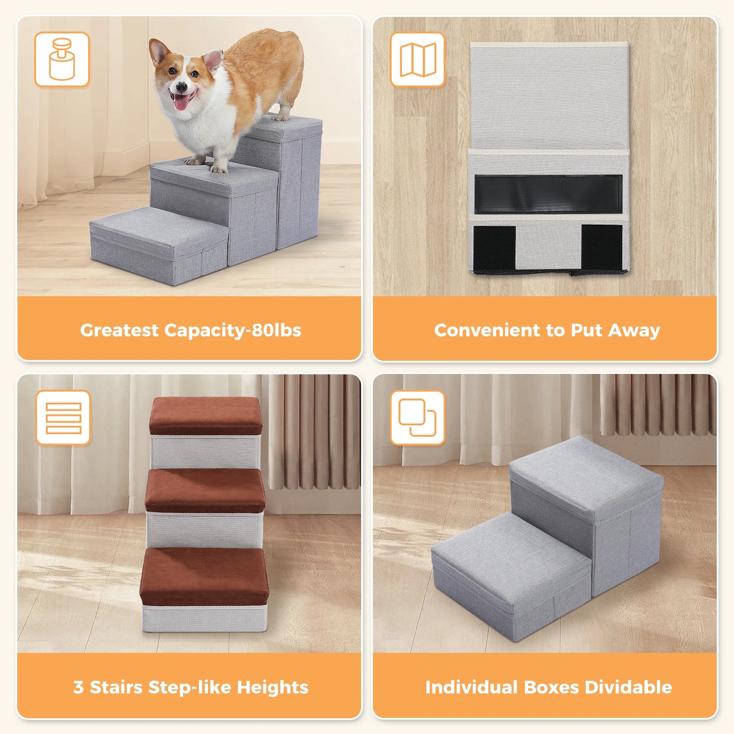 Foldable Dog Stairs with Storage Box for Small Pets