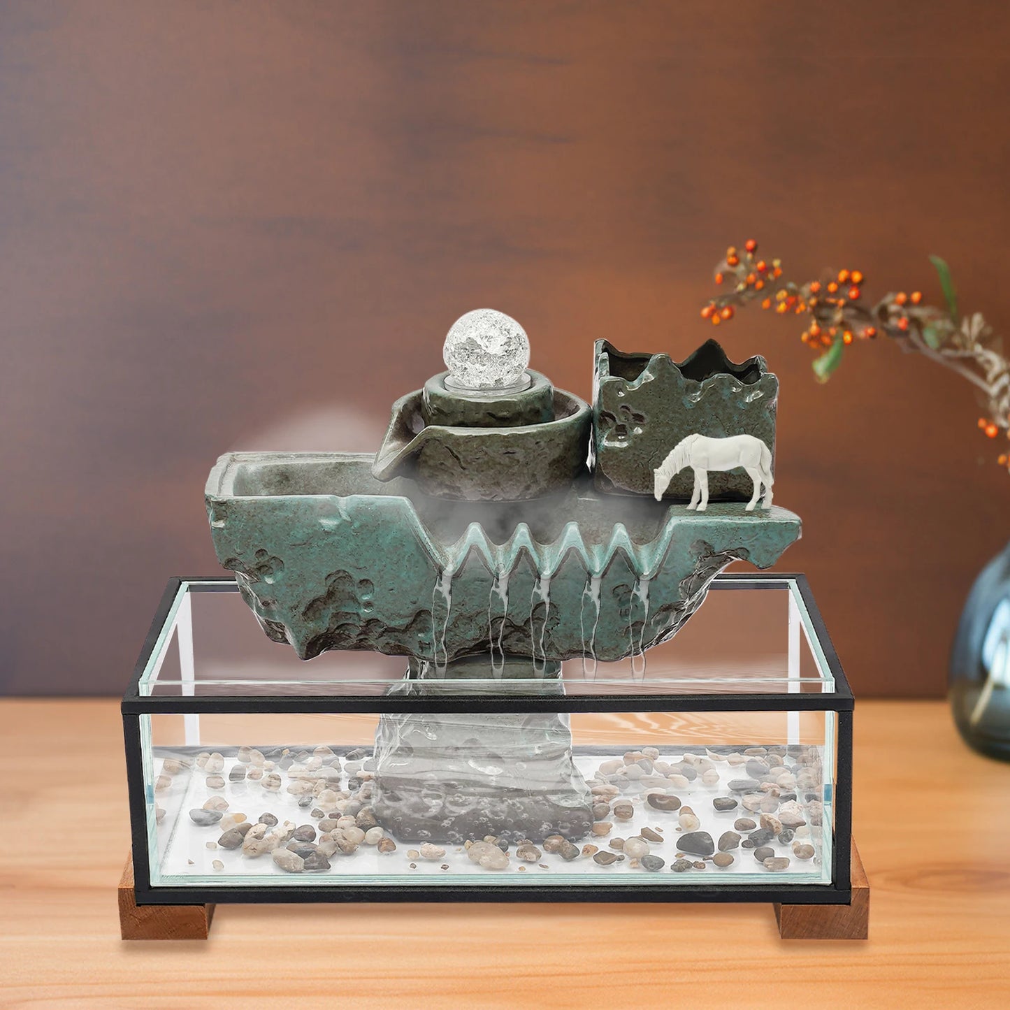 Zen Tabletop Water Fountain With Mist And LED Lights