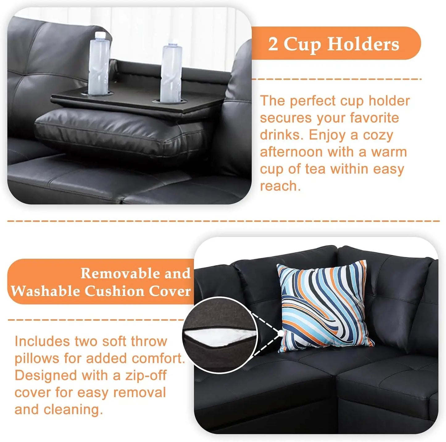 Modern L Shape Sectional Sofa with Ottoman and Pillows
