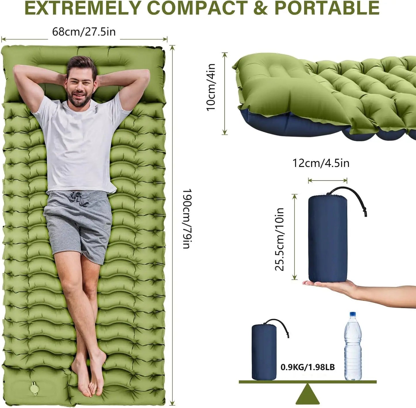 Inflatable Sleeping Mat With Built-In Pillow For Outdoor Adventures