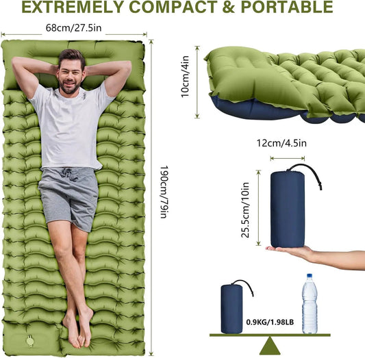 Inflatable Sleeping Mat With Built-In Pillow For Outdoor Adventures