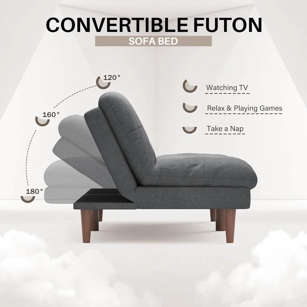 Modern Futon Sofa Bed With Adjustable Back For Small Homes
