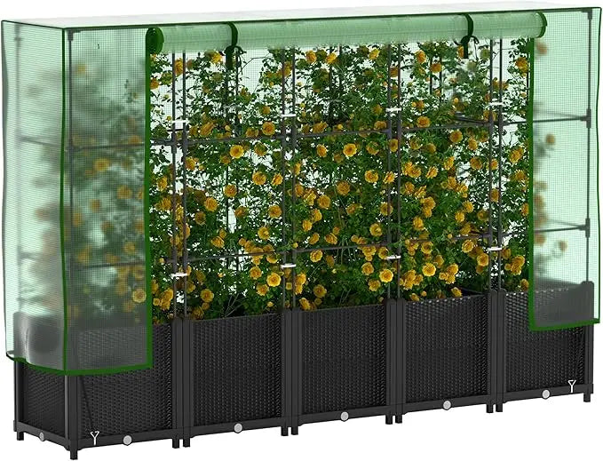 Plastic Raised Garden Bed with Greenhouse Cover and Trellis