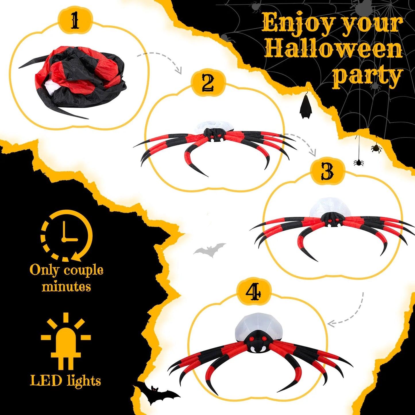 Halloween Inflatable Crawling Spider Rotating Led Outdoor