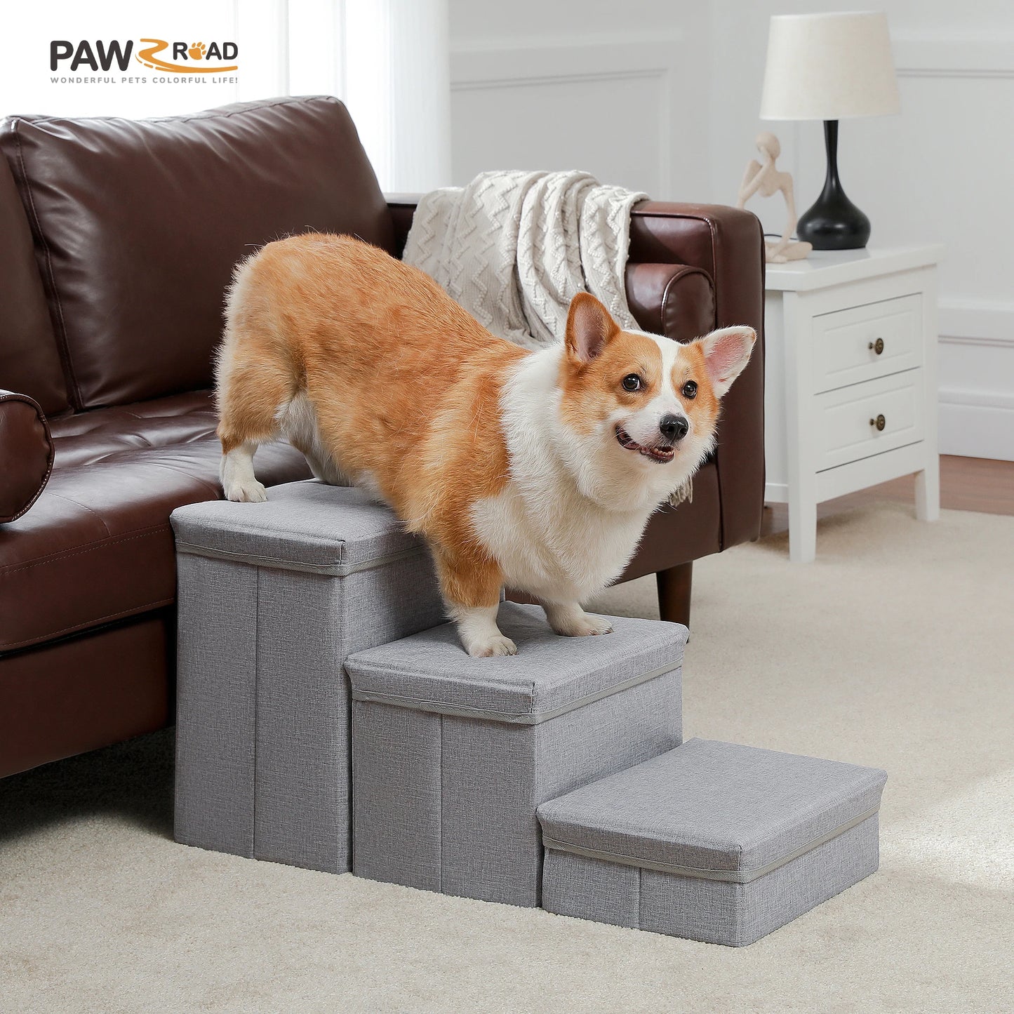 Foldable Dog Stairs with Storage Box for Small Pets