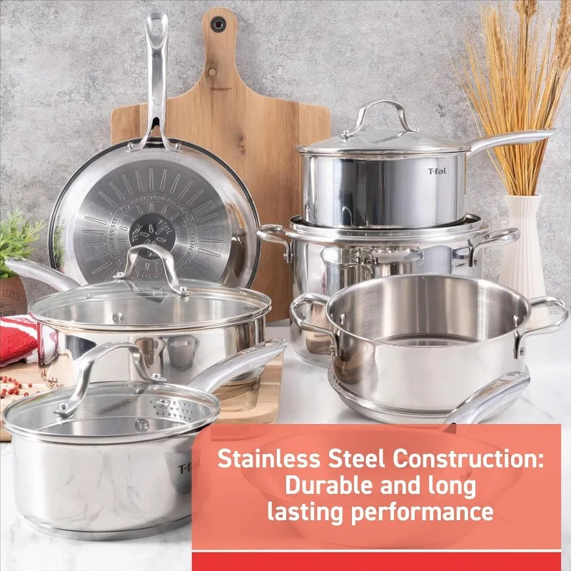 T-fal Gourmet Stainless Steel Cookware Set for Versatile Cooking