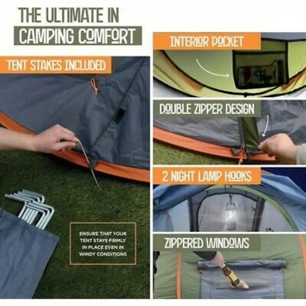 Easy Pop Up Camping Tent for Four with Dual Doors