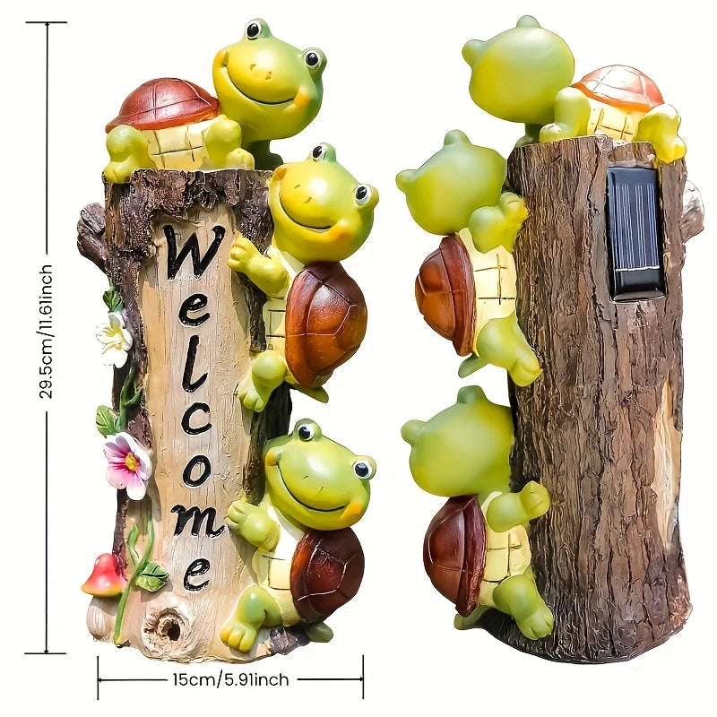 Cute Solar Frog and Turtle Statues for Outdoor Garden Decor